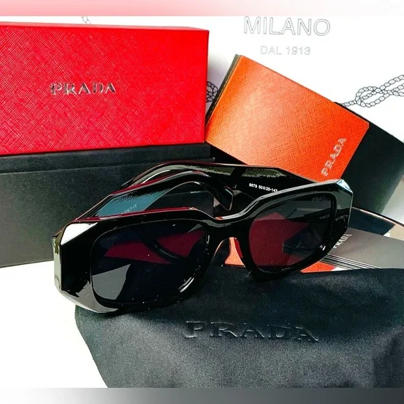 PRADA BLACK GEOMETRIC SUNGLASSES-Authentic LIKE NEW - Picture 11 of 15